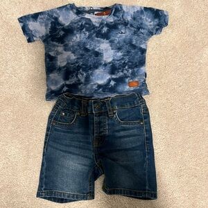 7 For All Mankind Blue Tie-Dye Kids Shirt and Shorts